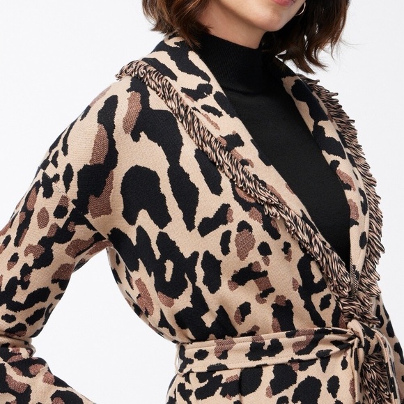 Chico’s Animal Print Fringe Cardigan Brown Metallic Mobwife Size 3 (XL/16) NWT - Picture 12 of 15